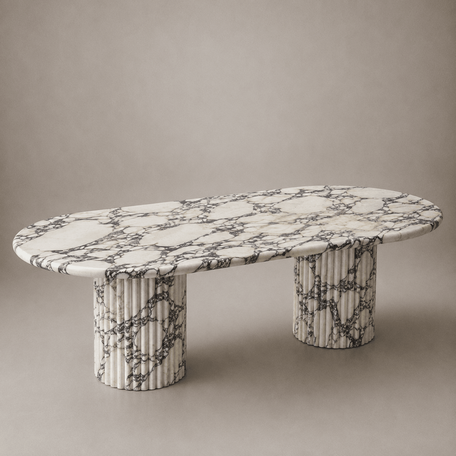 Fluted Oval Dining Table - Viola Calacatta Marble natural stone furniture New Zealand - Natural Stone Co