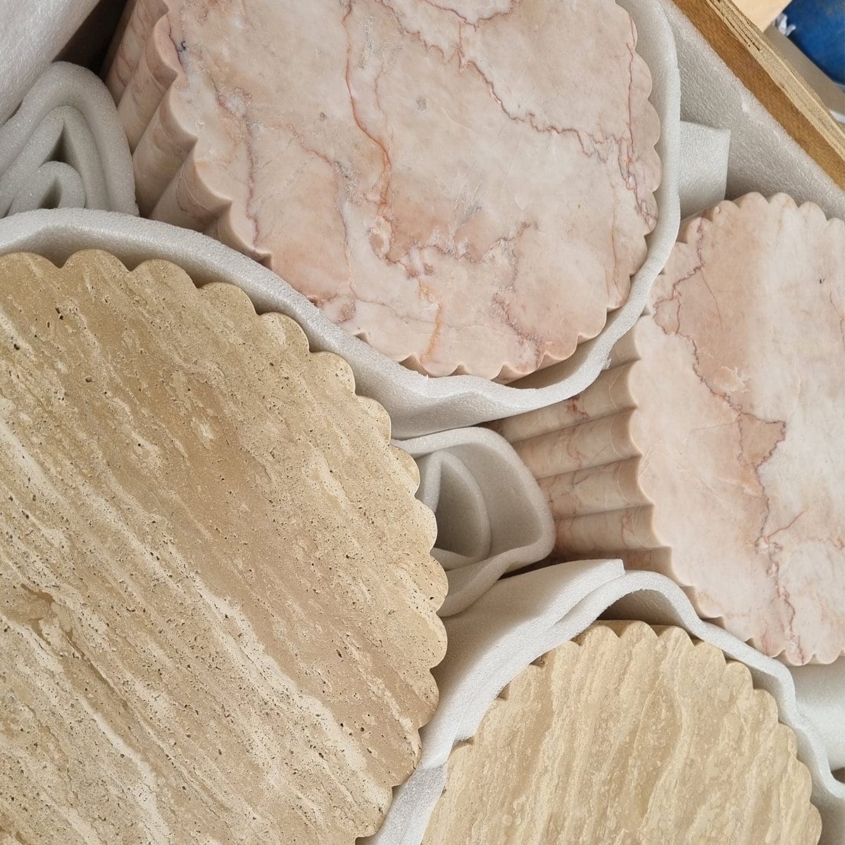 Fluted Plinth - Rose Cream Marble natural stone furniture New Zealand - Natural Stone Co