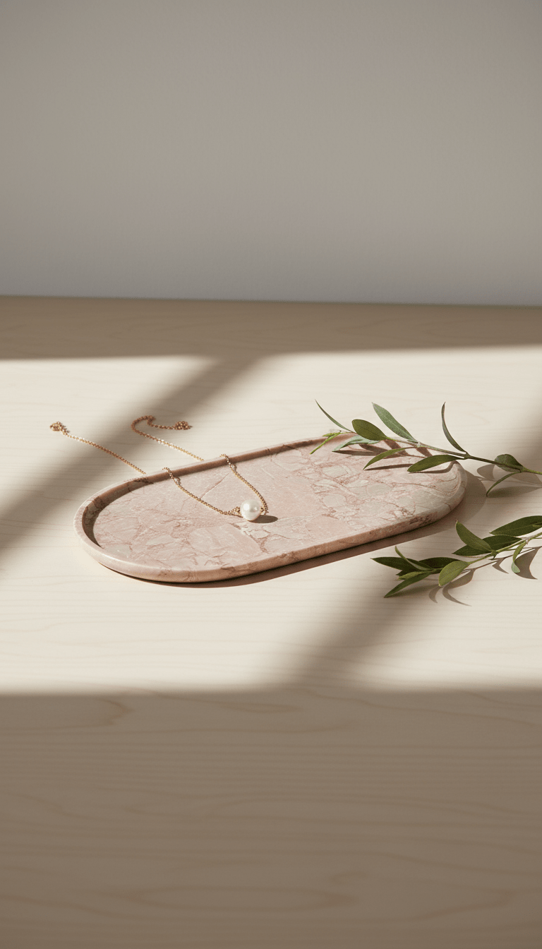 Oval Concave Tray - Pearl Pink Blush Marble natural stone furniture New Zealand - Natural Stone Co