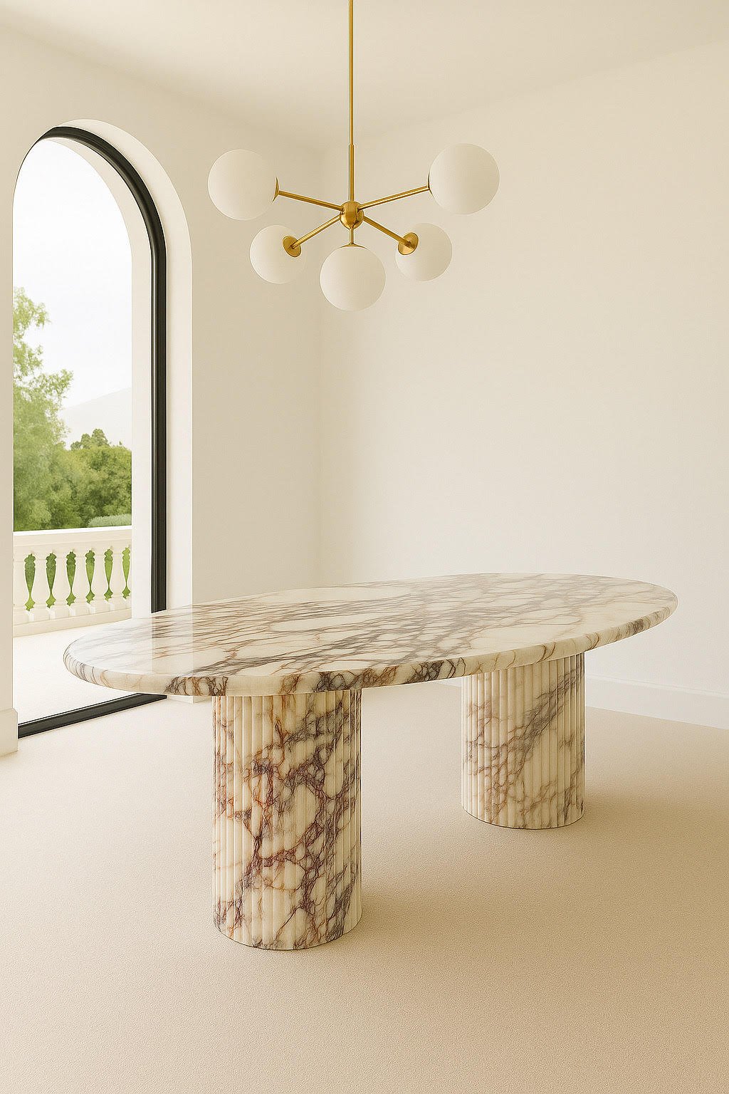 Oval Dining Table - Italian Viola Calacatta natural stone furniture New Zealand - Natural Stone Co
