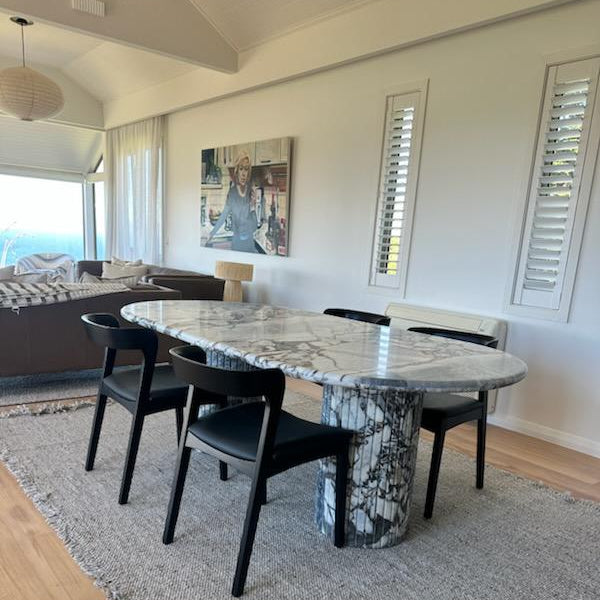 Oval Dining Table - Milky Blue natural stone furniture New Zealand - Natural Stone Co