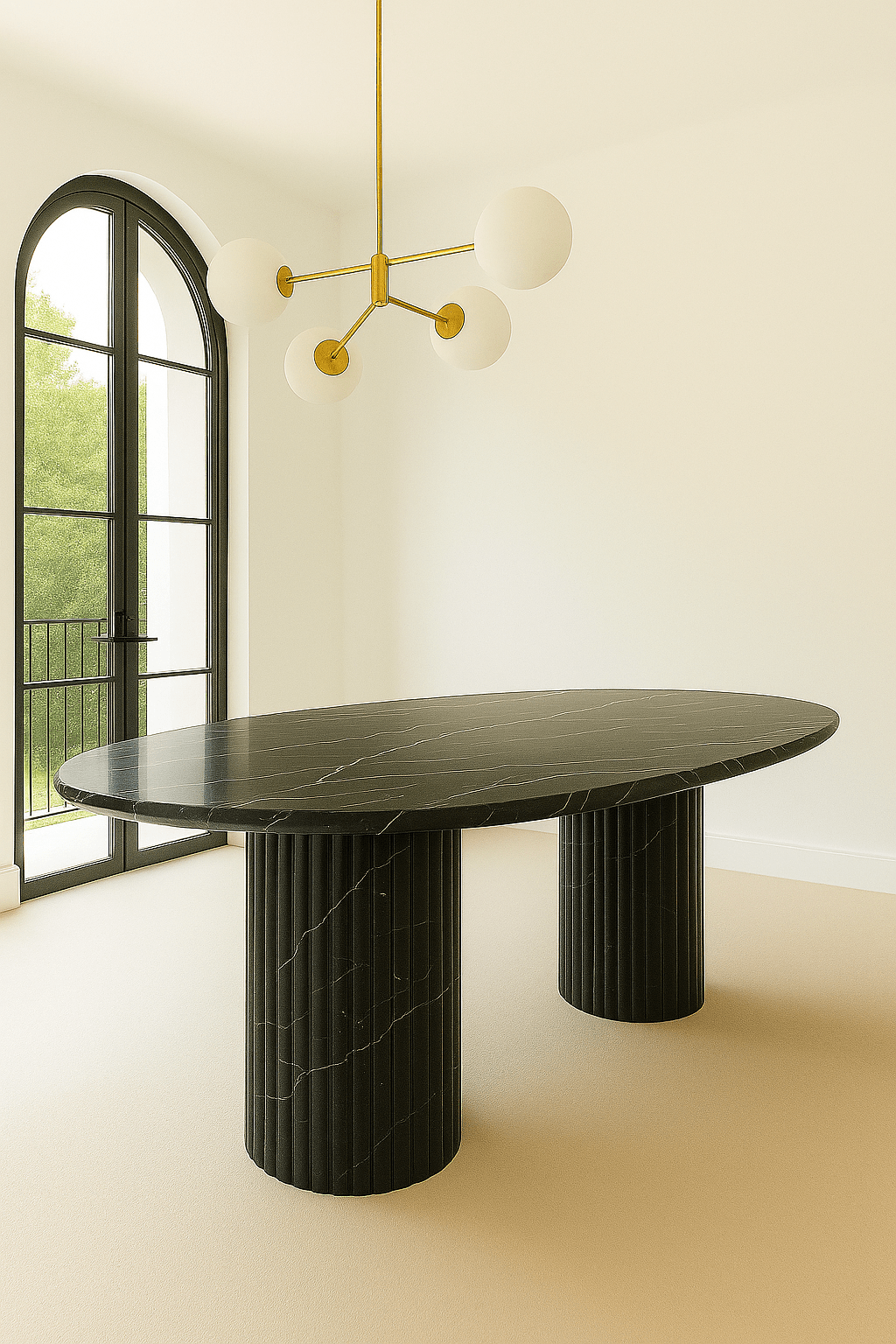 Oval Dining Table - Noir Marquina natural stone furniture New Zealand - Natural Stone Co