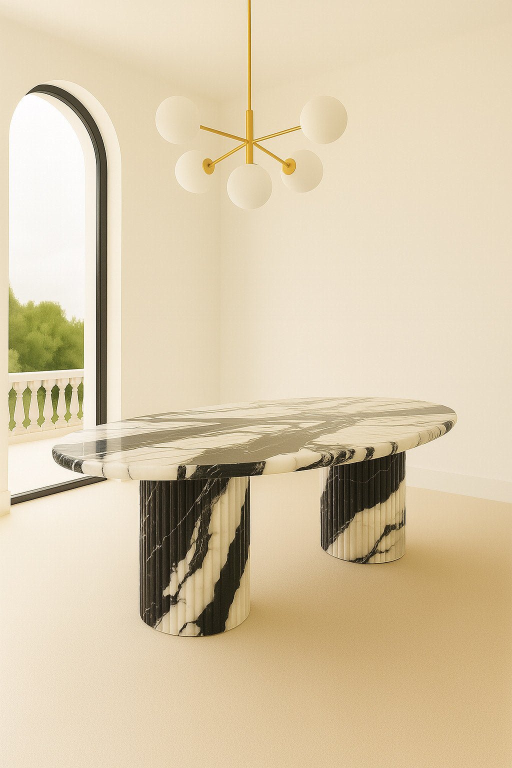 Oval Dining Table - Panda Marble natural stone furniture New Zealand - Natural Stone Co