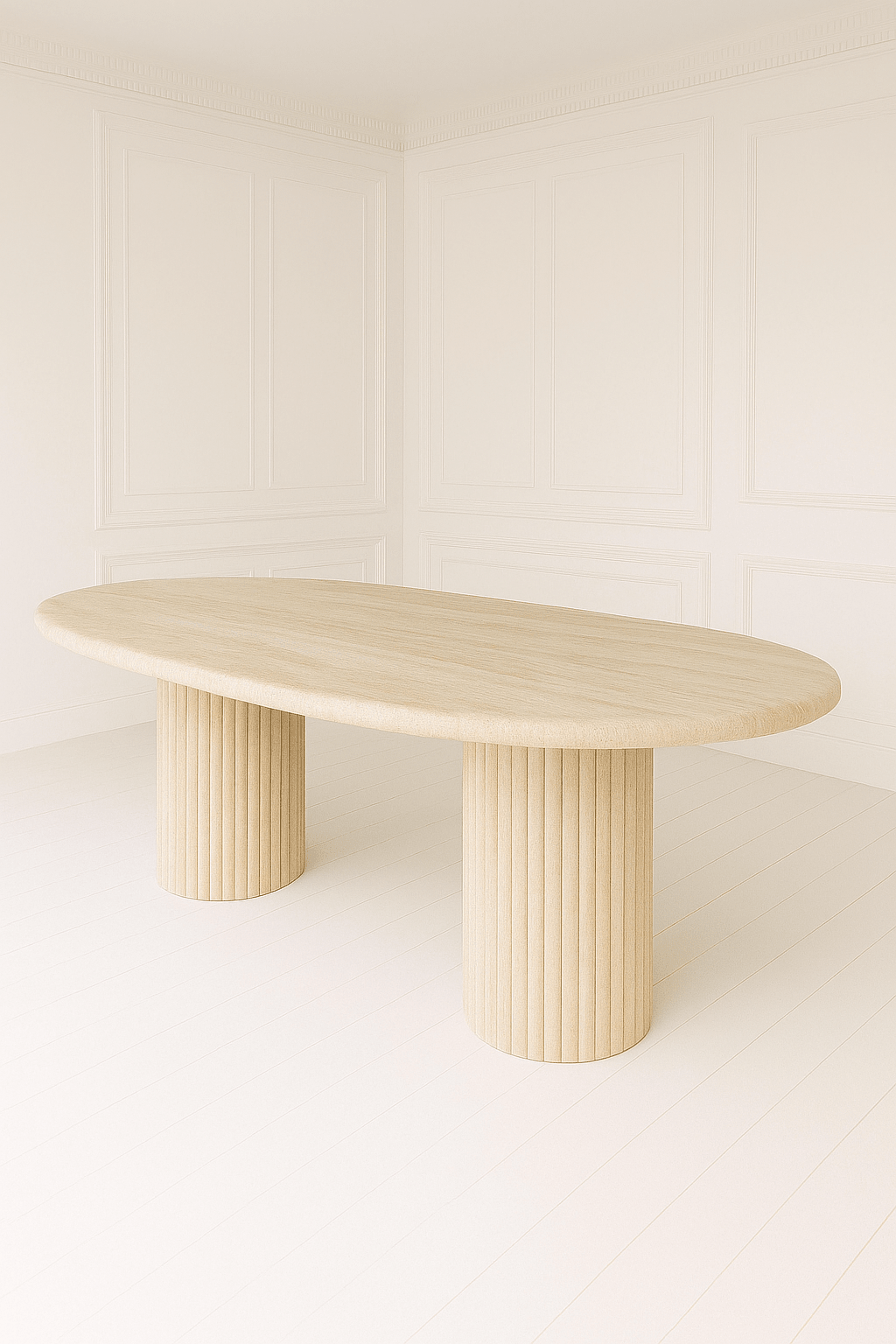 Oval Dining Table - Vein Cut Travertine natural stone furniture New Zealand - Natural Stone Co