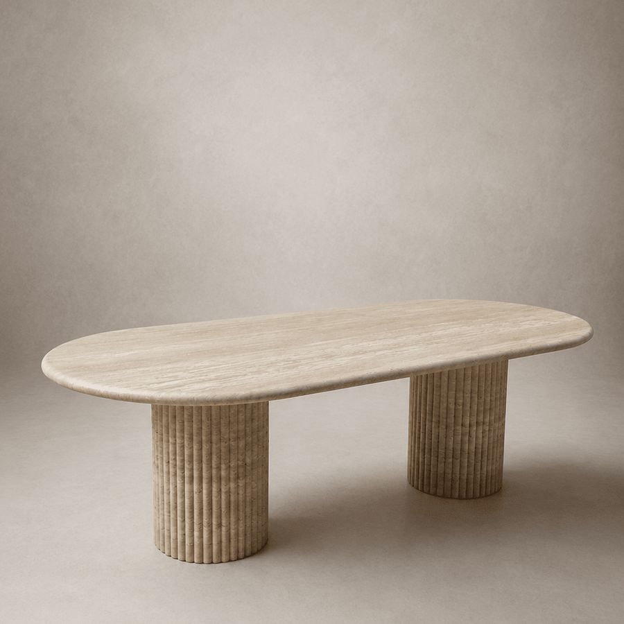 Oval Dining Table - Vein Cut Travertine natural stone furniture New Zealand - Natural Stone Co