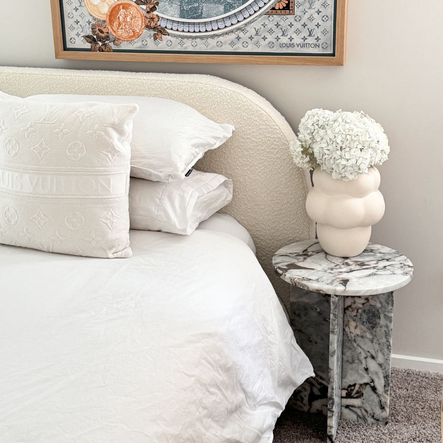 Round Cross Side Table - Milky Blue Marble natural stone furniture New Zealand - Natural Stone Co