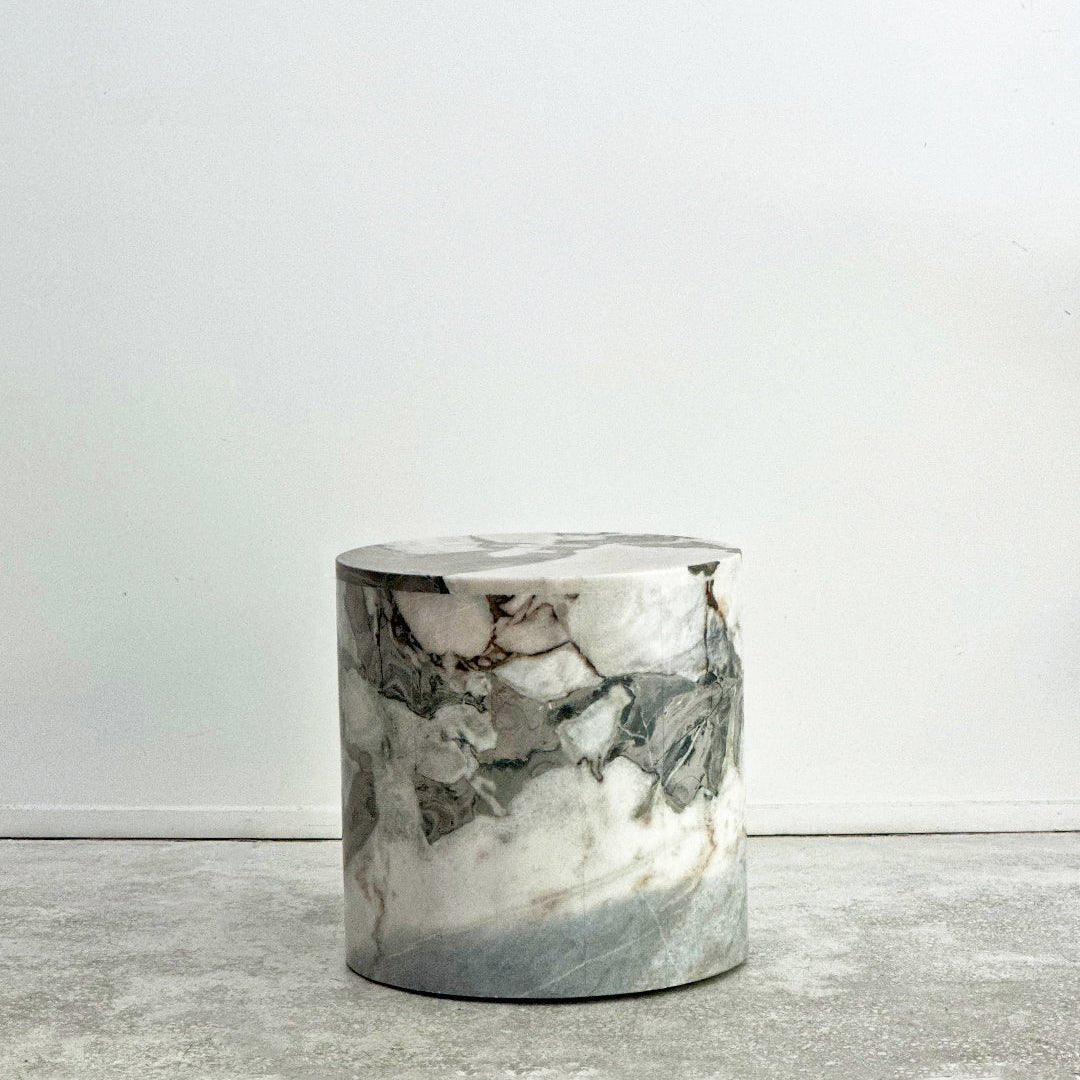 Round Plinth Side Table - Milky Blue Marble natural stone furniture New Zealand - Natural Stone Co