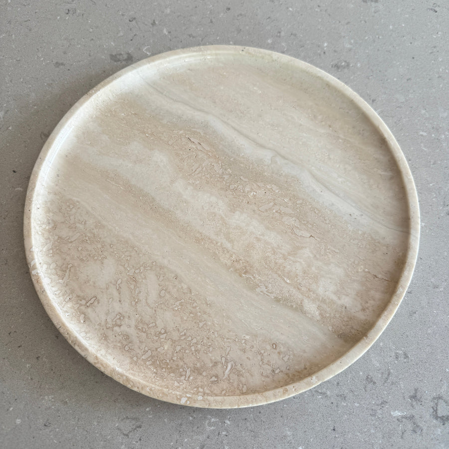 Round Tray - Veincut Travertine natural stone furniture New Zealand - Natural Stone Co