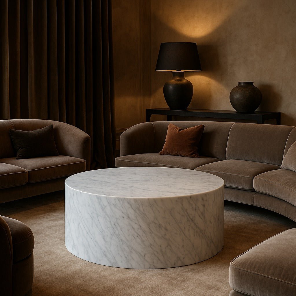 Rounded Coffee Table - Carrara Marble natural stone furniture New Zealand - Natural Stone Co