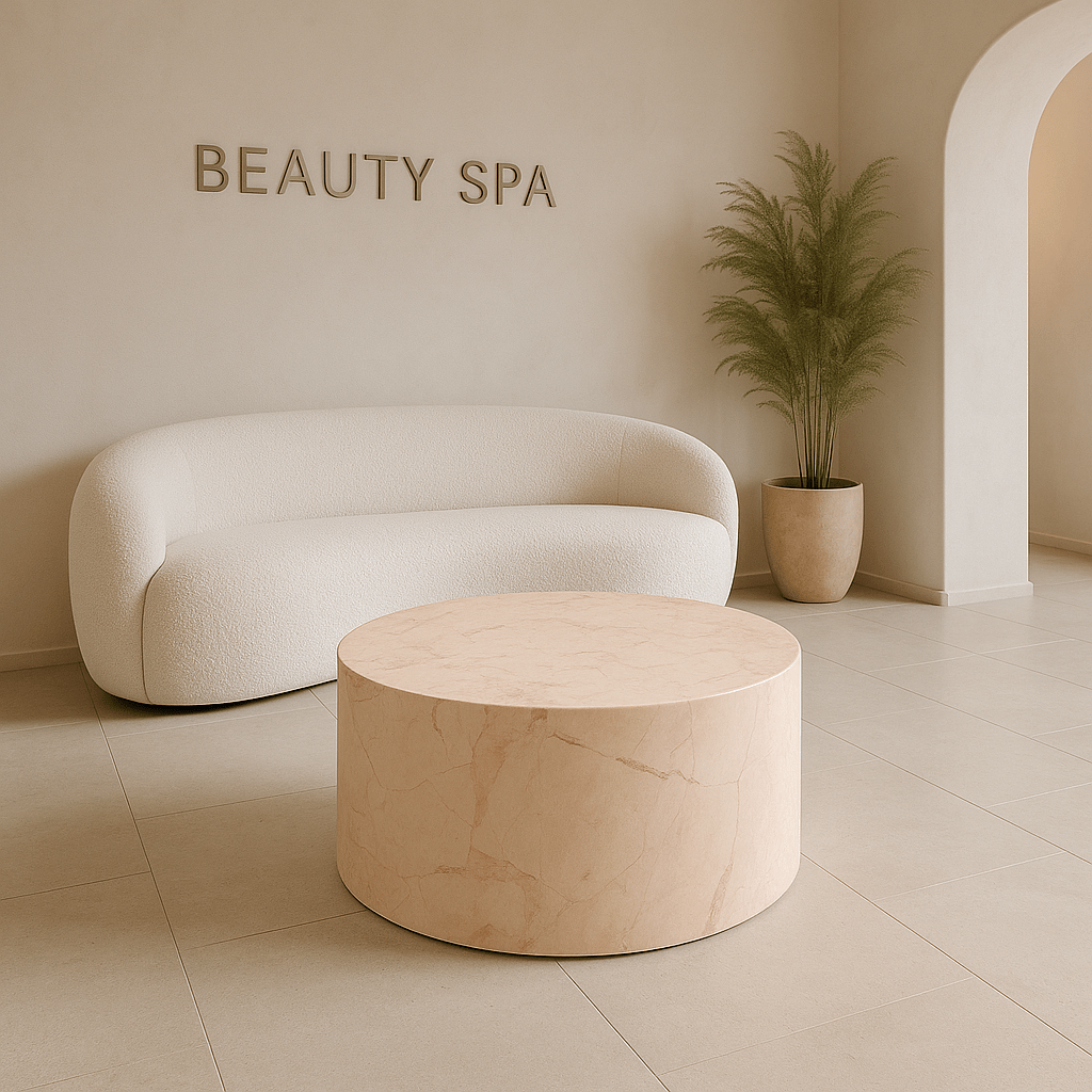 Rounded Coffee Table - Pearl Pink Blush Marble natural stone furniture New Zealand - Natural Stone Co
