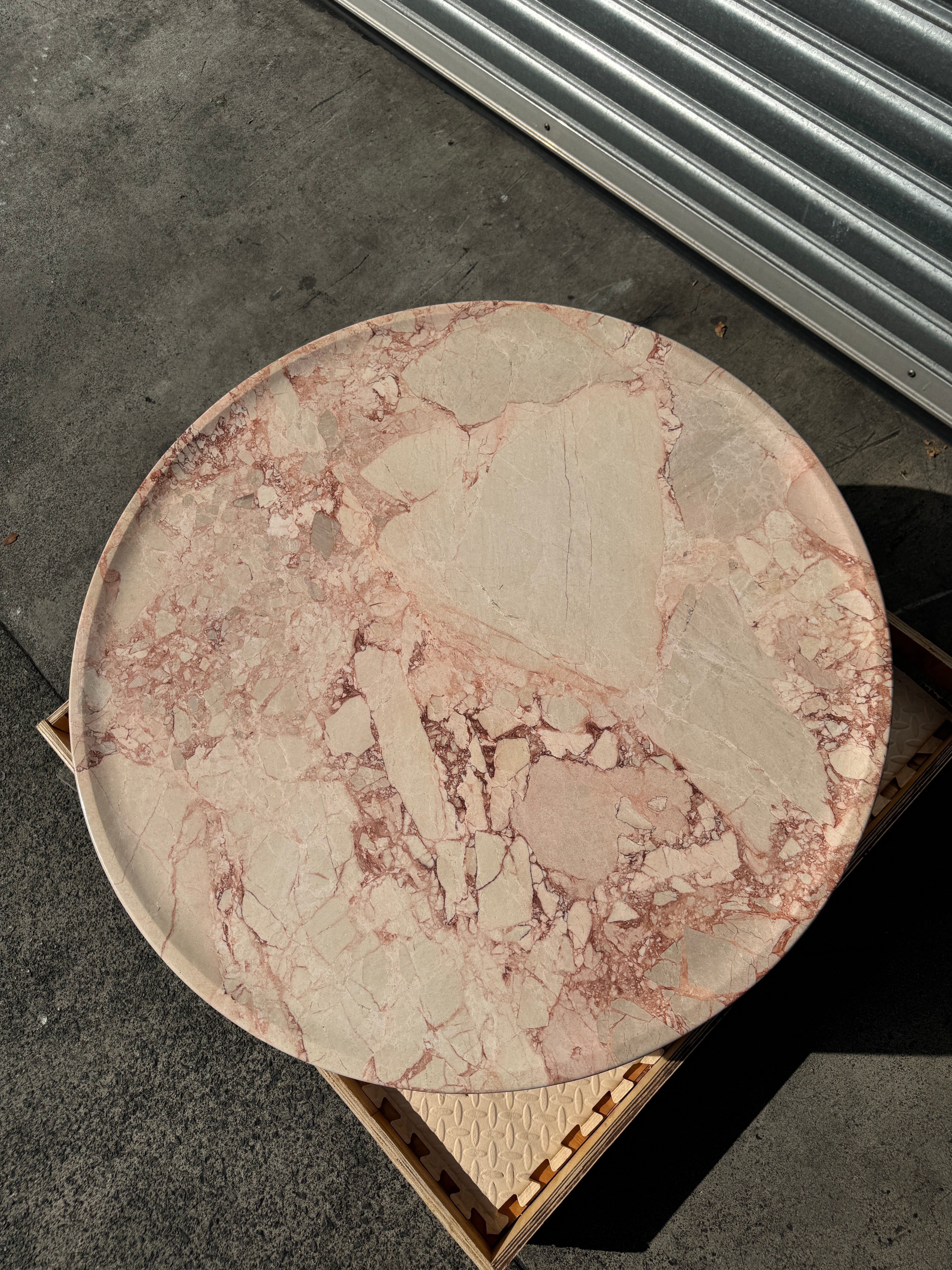 Rounded Coffee Table - Pearl Pink Blush Marble natural stone furniture New Zealand - Natural Stone Co