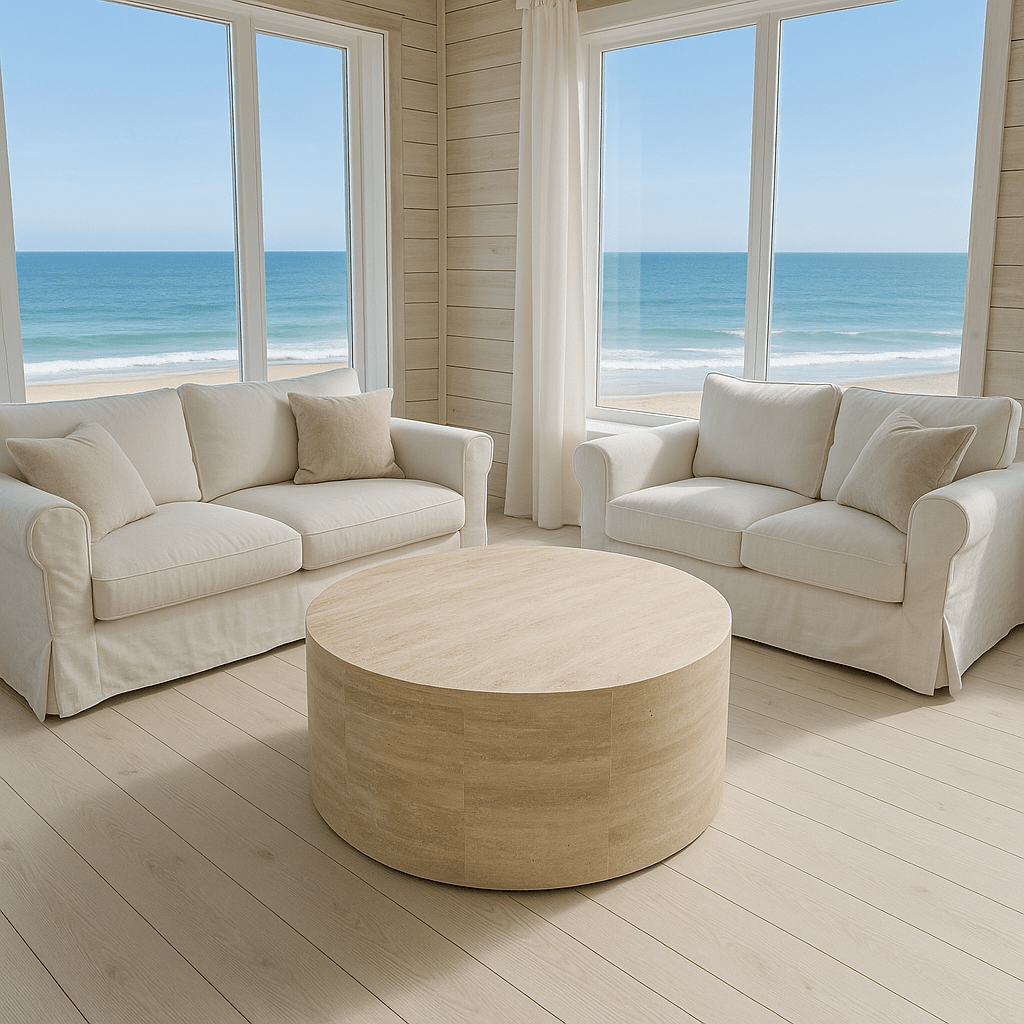 Rounded Coffee Table - Travertine natural stone furniture New Zealand - Natural Stone Co