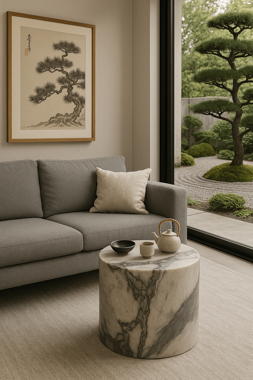 Rounded Side Table - Milky Blue Marble natural stone furniture New Zealand - Natural Stone Co