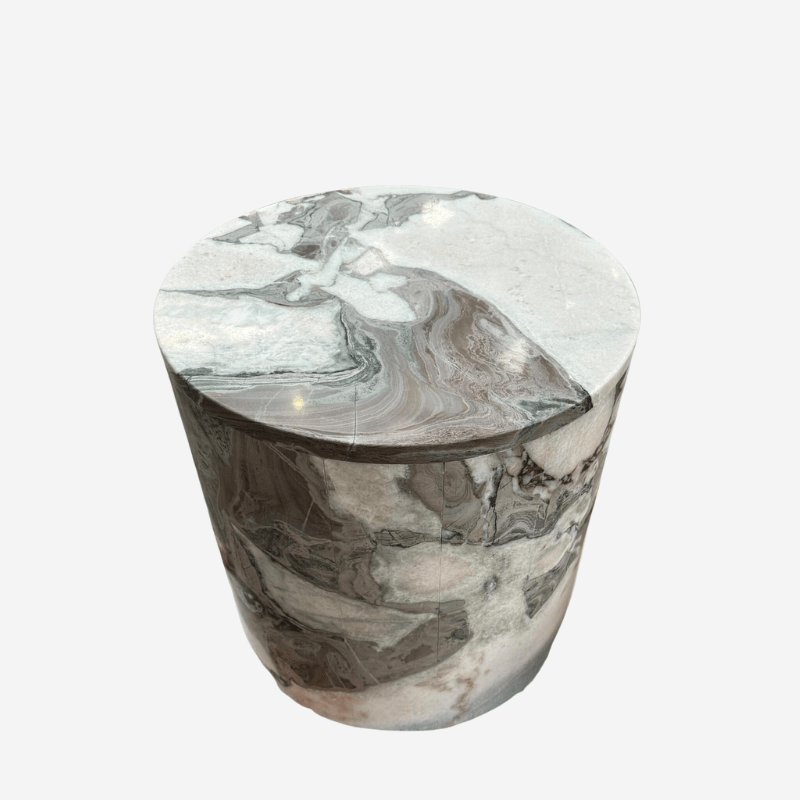 Rounded Side Table - Milky Blue Marble natural stone furniture New Zealand - Natural Stone Co