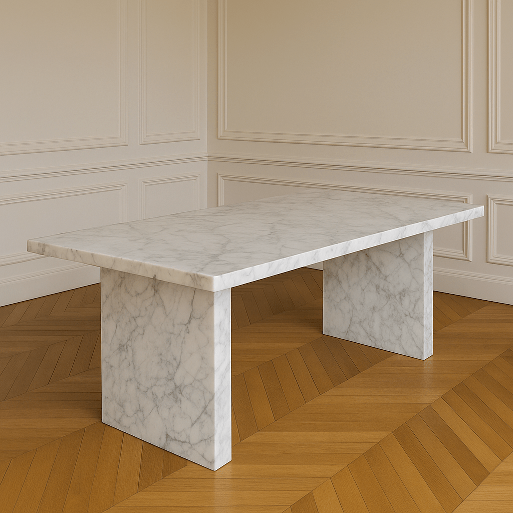 Sachi Dining Table - Carrara Marble natural stone furniture New Zealand - Natural Stone Co