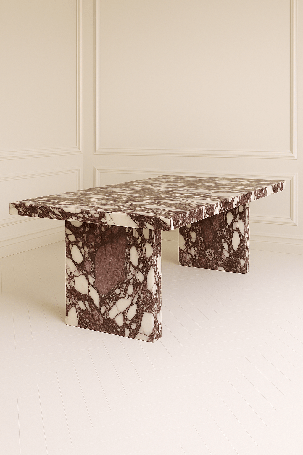 Sachi Dining Table - Italian Viola Calacatta Marble natural stone furniture New Zealand - Natural Stone Co