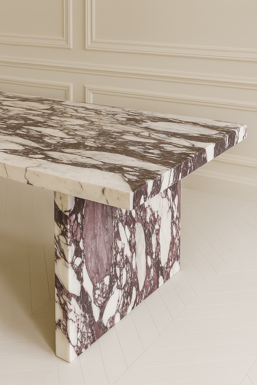 Sachi Dining Table - Italian Viola Calacatta Marble natural stone furniture New Zealand - Natural Stone Co