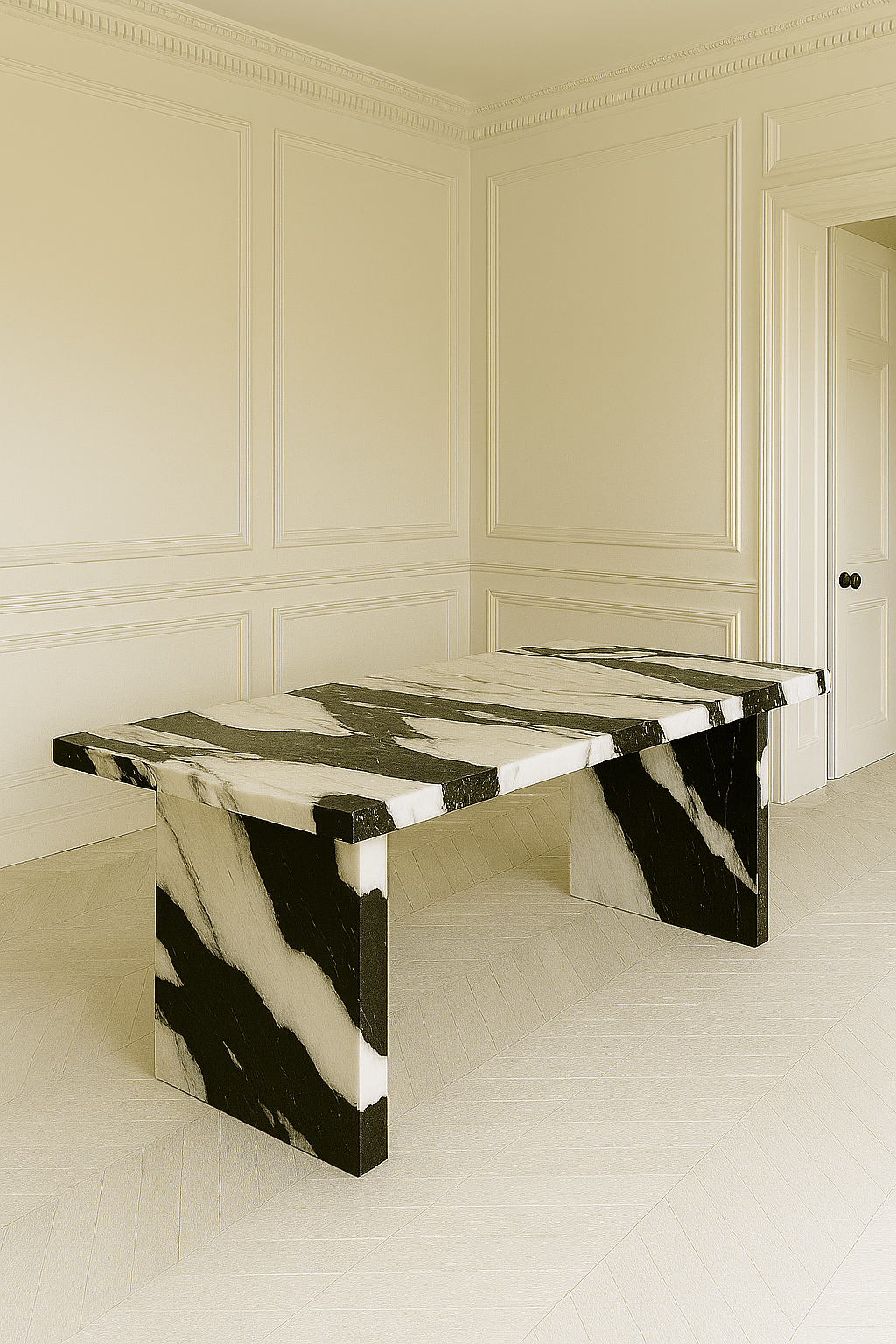 Sachi Dining Table - Panda Marble natural stone furniture New Zealand - Natural Stone Co