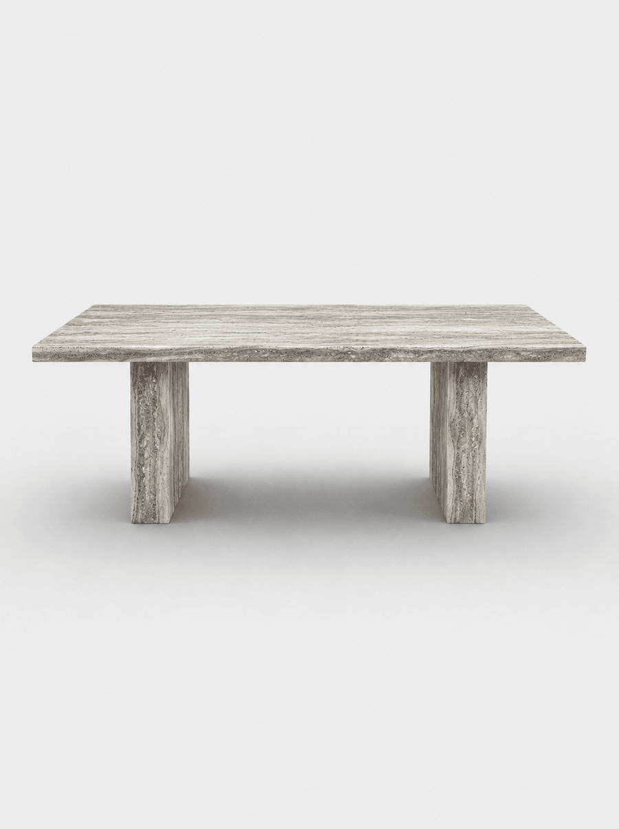 Sachi Dining Table - Silver Travertine natural stone furniture New Zealand - Natural Stone Co
