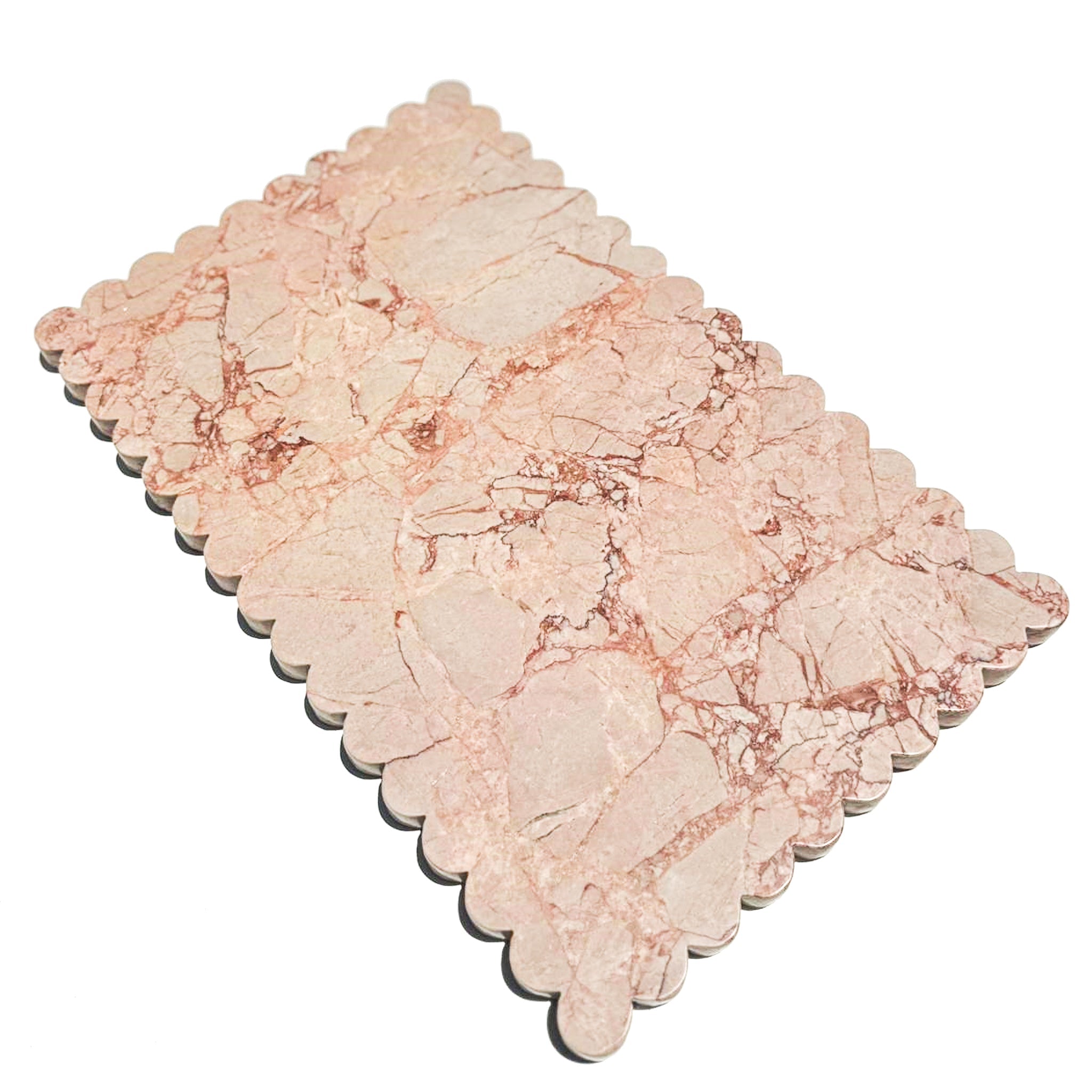 Scalloped Edge Rectangle Tray - Pearl Pink Blush Marble natural stone furniture New Zealand - Natural Stone Co