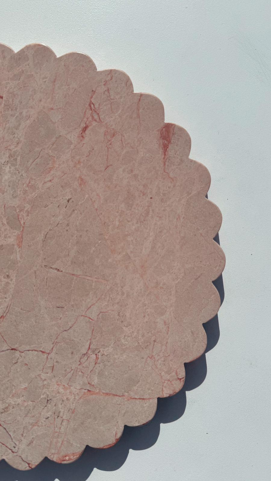 Scalloped Edge Round Tray - Pearl Pink Blush Marble natural stone furniture New Zealand - Natural Stone Co