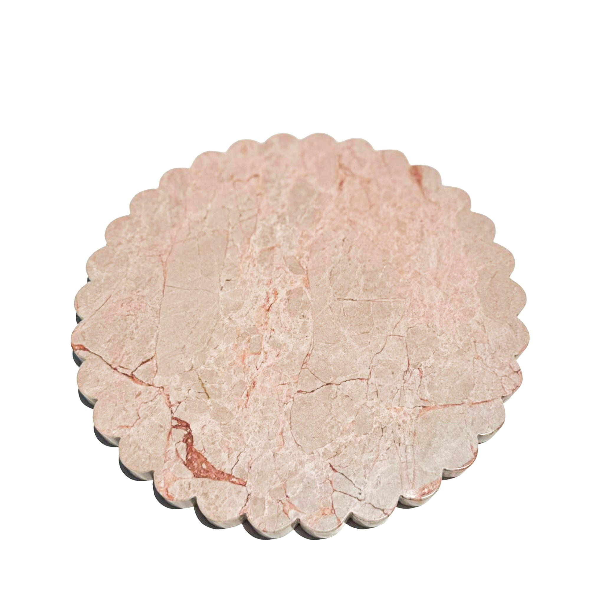 Scalloped Edge Round Tray - Pearl Pink Blush Marble natural stone furniture New Zealand - Natural Stone Co