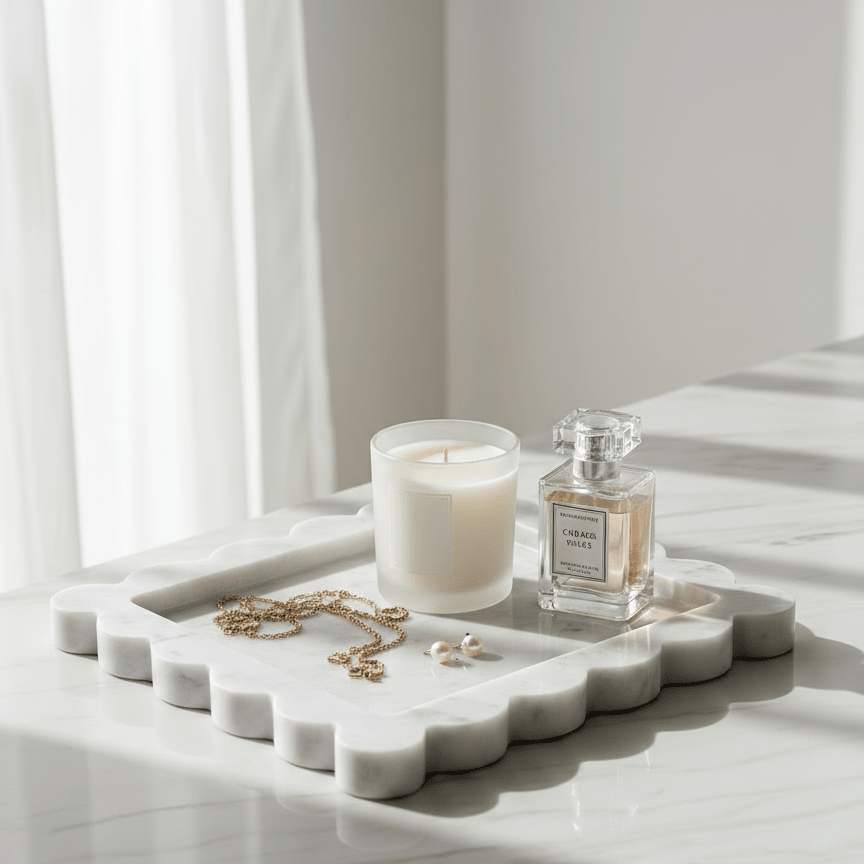 Scalloped Edge Tray - Carrara Marble natural stone furniture New Zealand - Natural Stone Co
