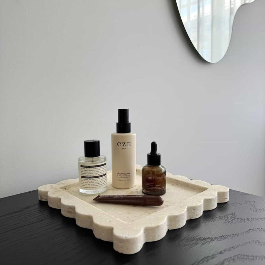 Scalloped Edge Tray - White Ivory Travertine natural stone furniture New Zealand - Natural Stone Co