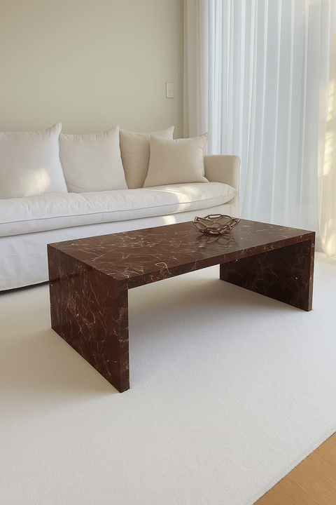 Waterfall Coffee Table - Rosso Levanto Marble natural stone furniture New Zealand - Natural Stone Co