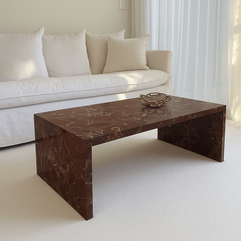 Waterfall Coffee Table - Rosso Levanto Marble natural stone furniture New Zealand - Natural Stone Co