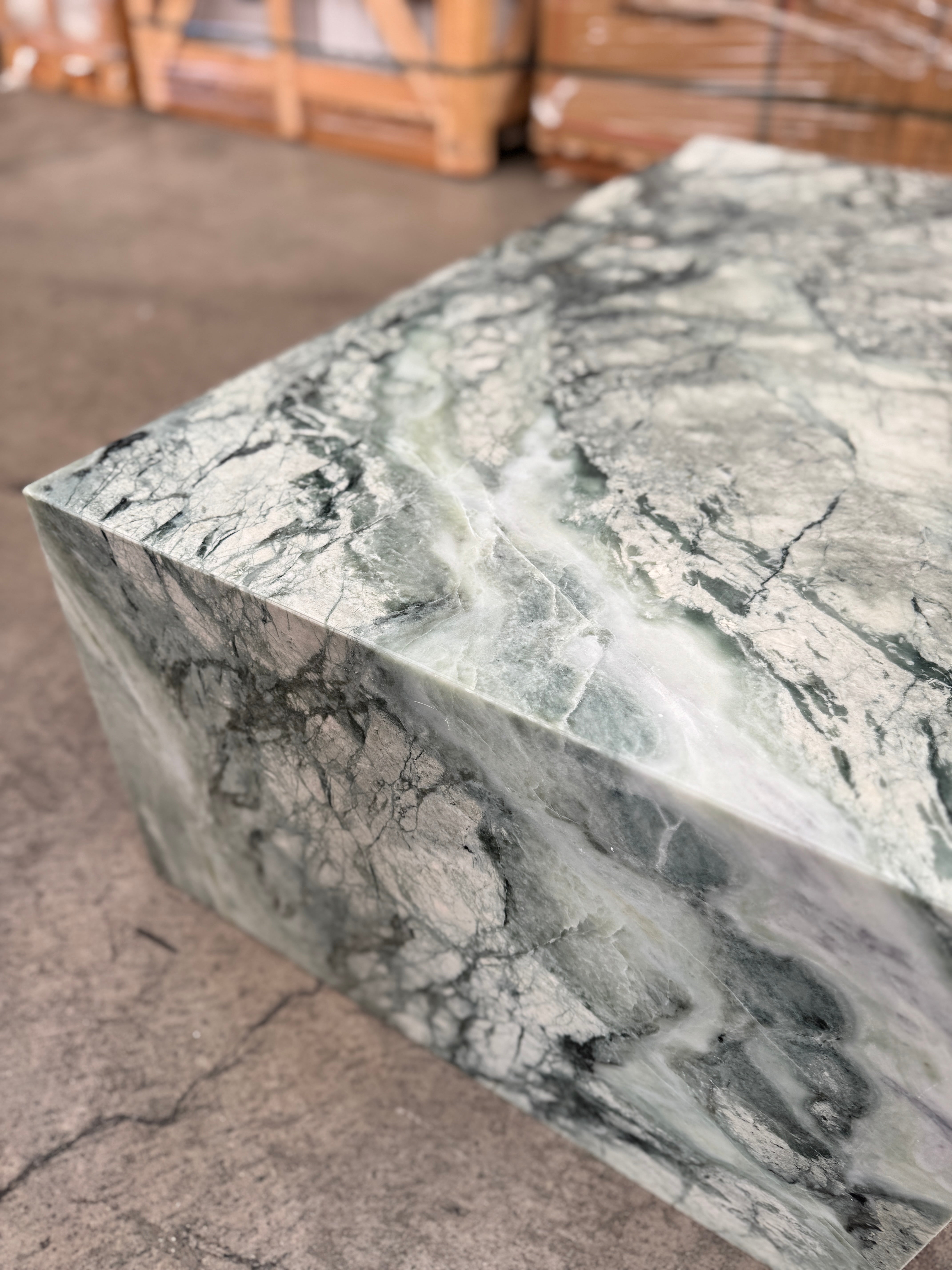 Waterfall Coffee Table - Twill Green Marble natural stone furniture New Zealand - Natural Stone Co
