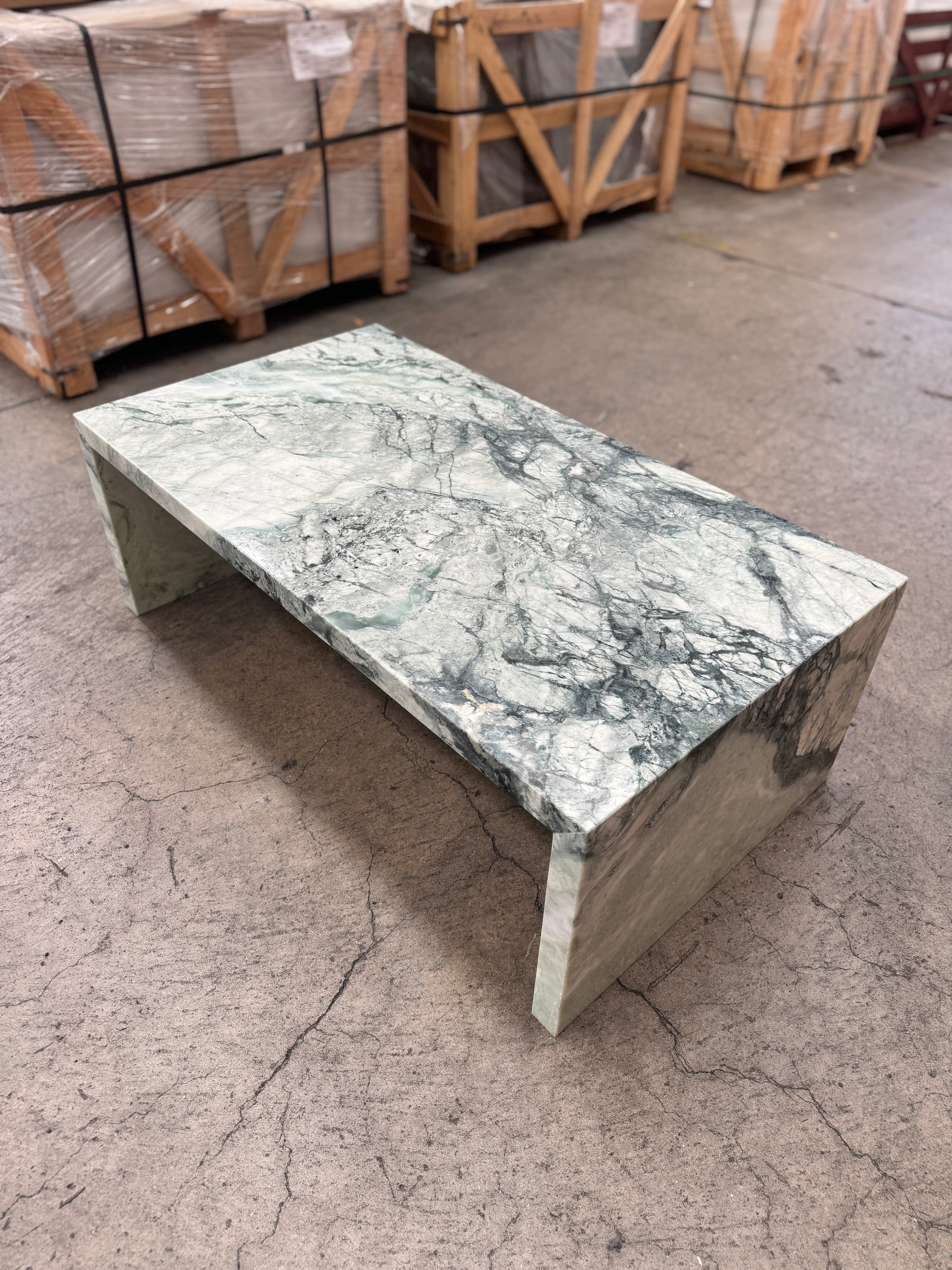 Waterfall Coffee Table - Twill Green Marble natural stone furniture New Zealand - Natural Stone Co