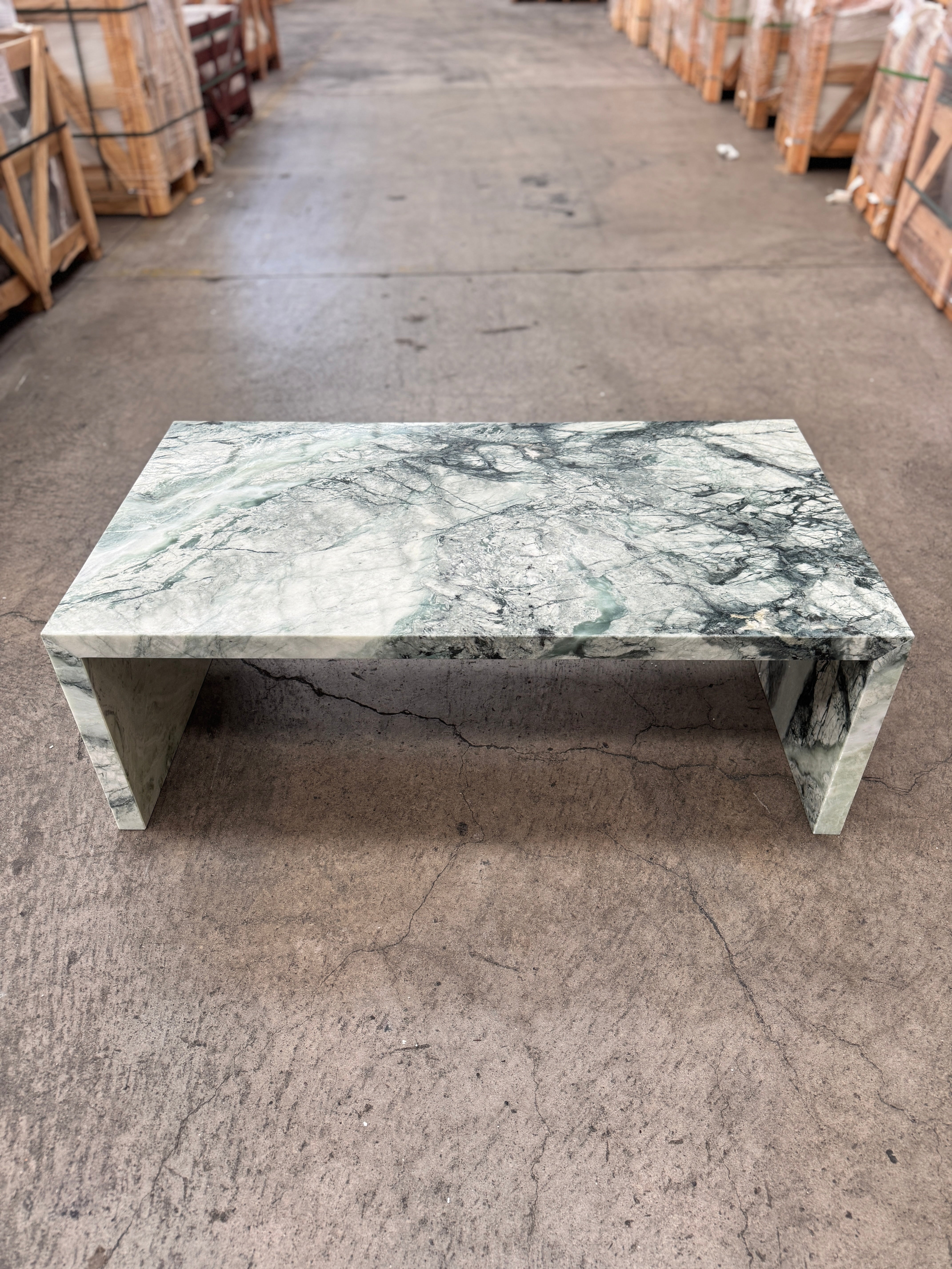 Waterfall Coffee Table - Twill Green Marble natural stone furniture New Zealand - Natural Stone Co