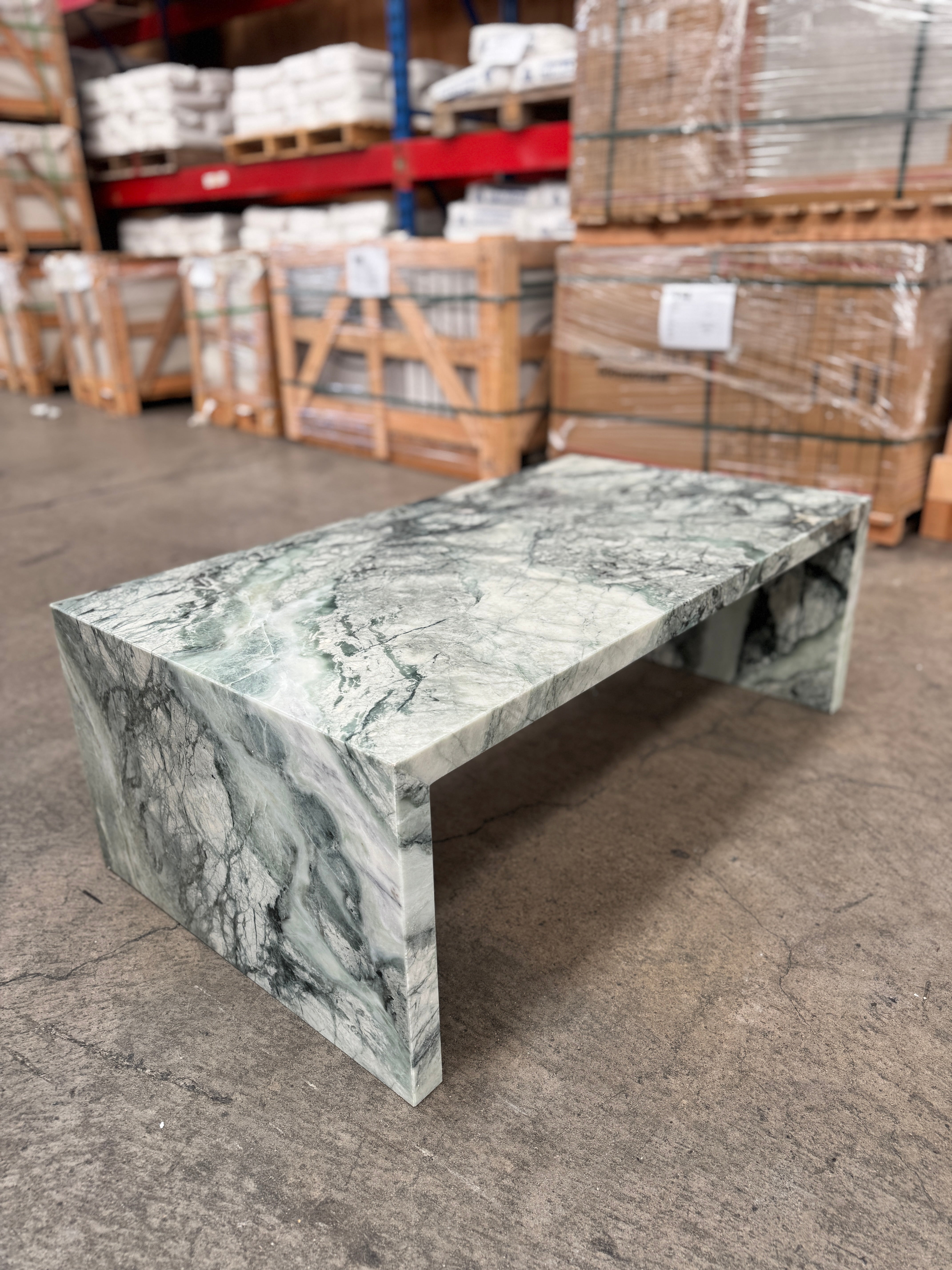 Waterfall Coffee Table - Twill Green Marble natural stone furniture New Zealand - Natural Stone Co