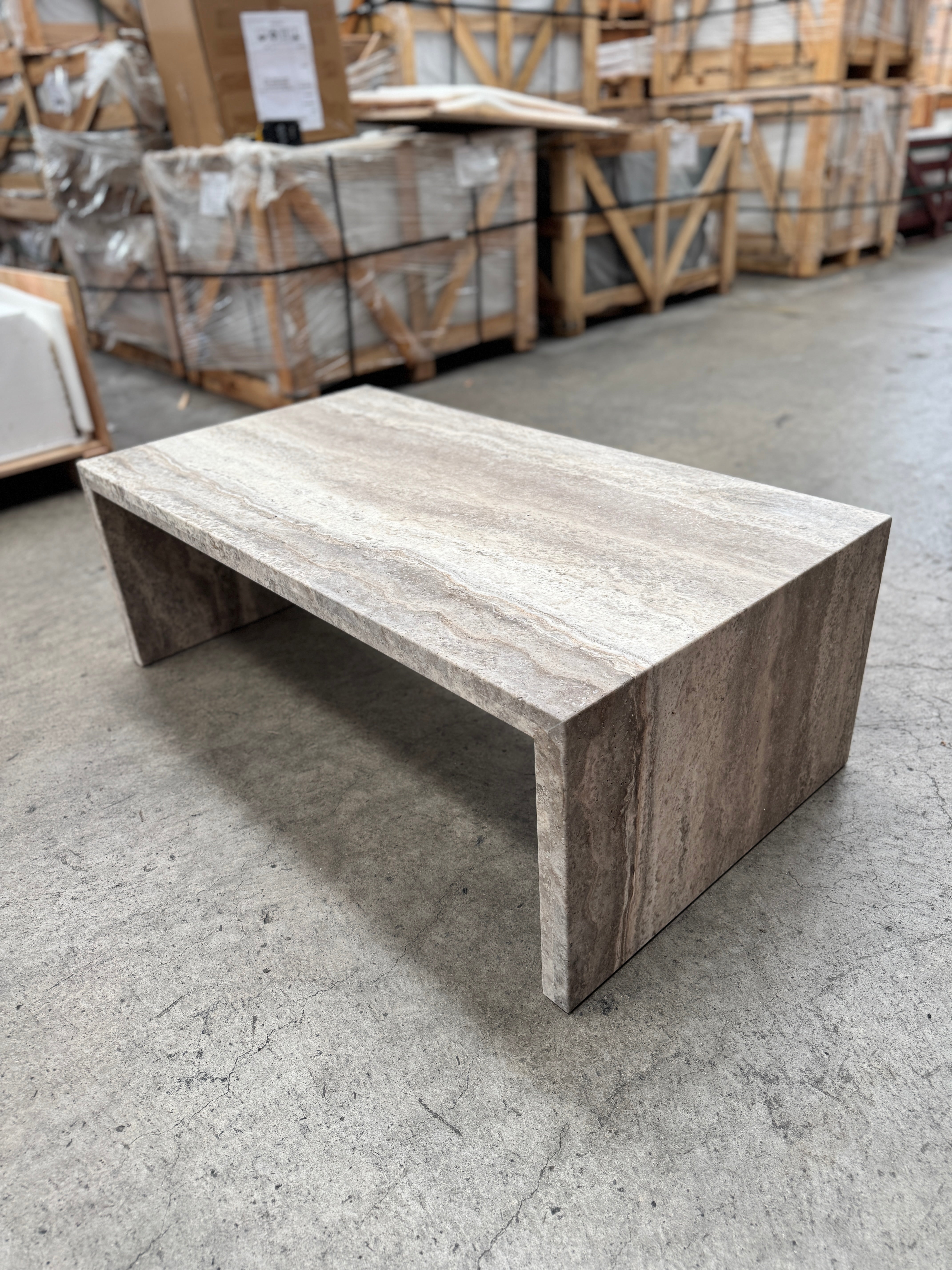 Waterfall Coffee Table - Veincut Silver Travertine natural stone furniture New Zealand - Natural Stone Co