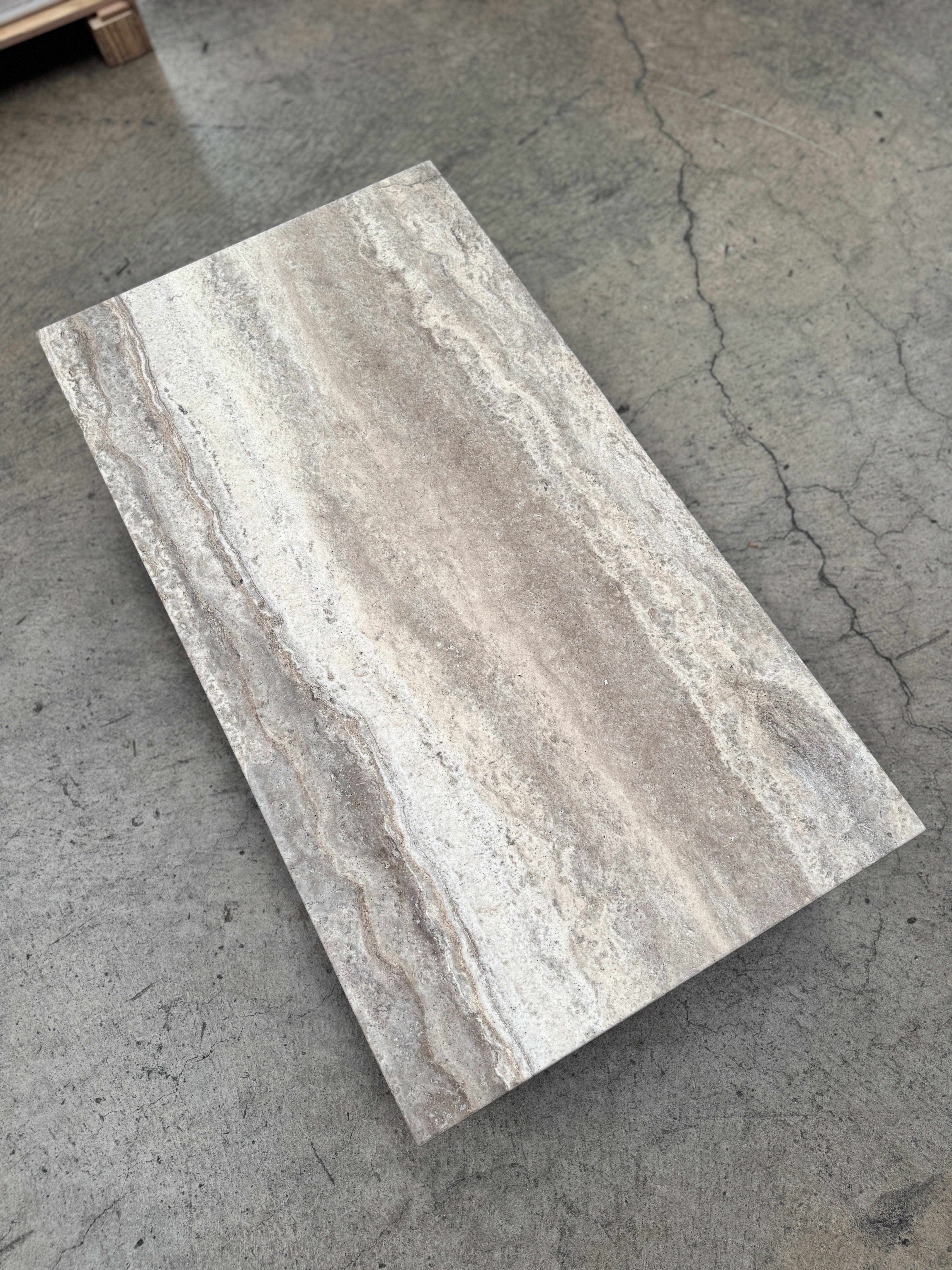 Waterfall Coffee Table - Veincut Silver Travertine natural stone furniture New Zealand - Natural Stone Co