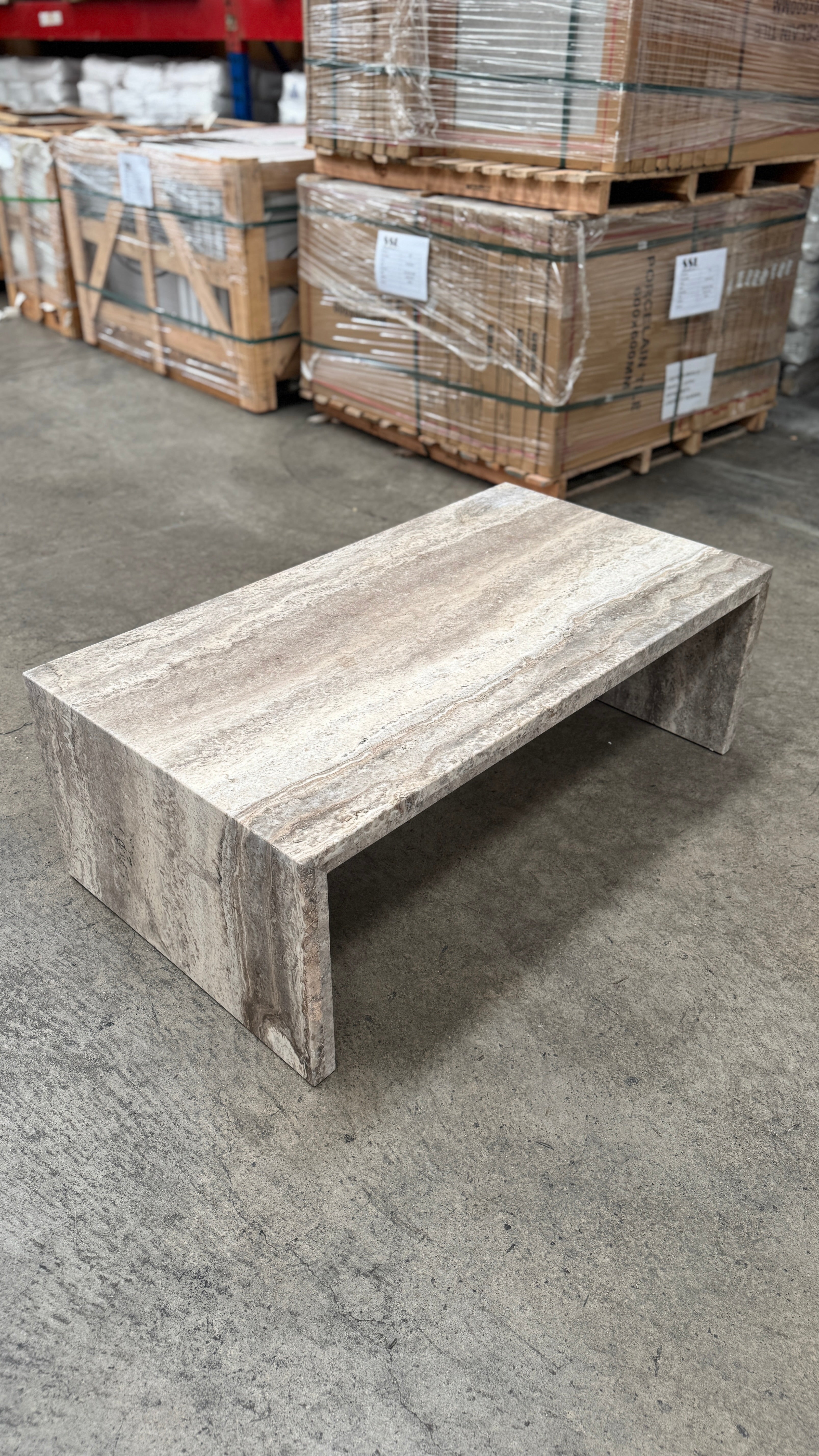 Waterfall Coffee Table - Veincut Silver Travertine natural stone furniture New Zealand - Natural Stone Co