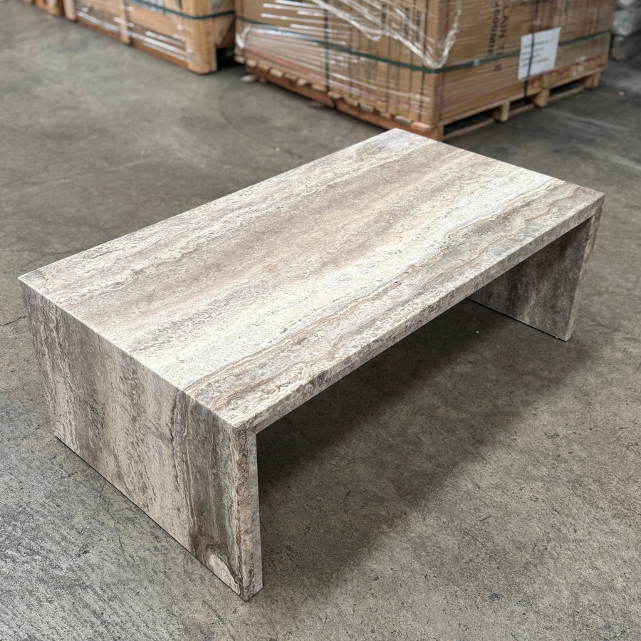 Waterfall Coffee Table - Veincut Silver Travertine natural stone furniture New Zealand - Natural Stone Co