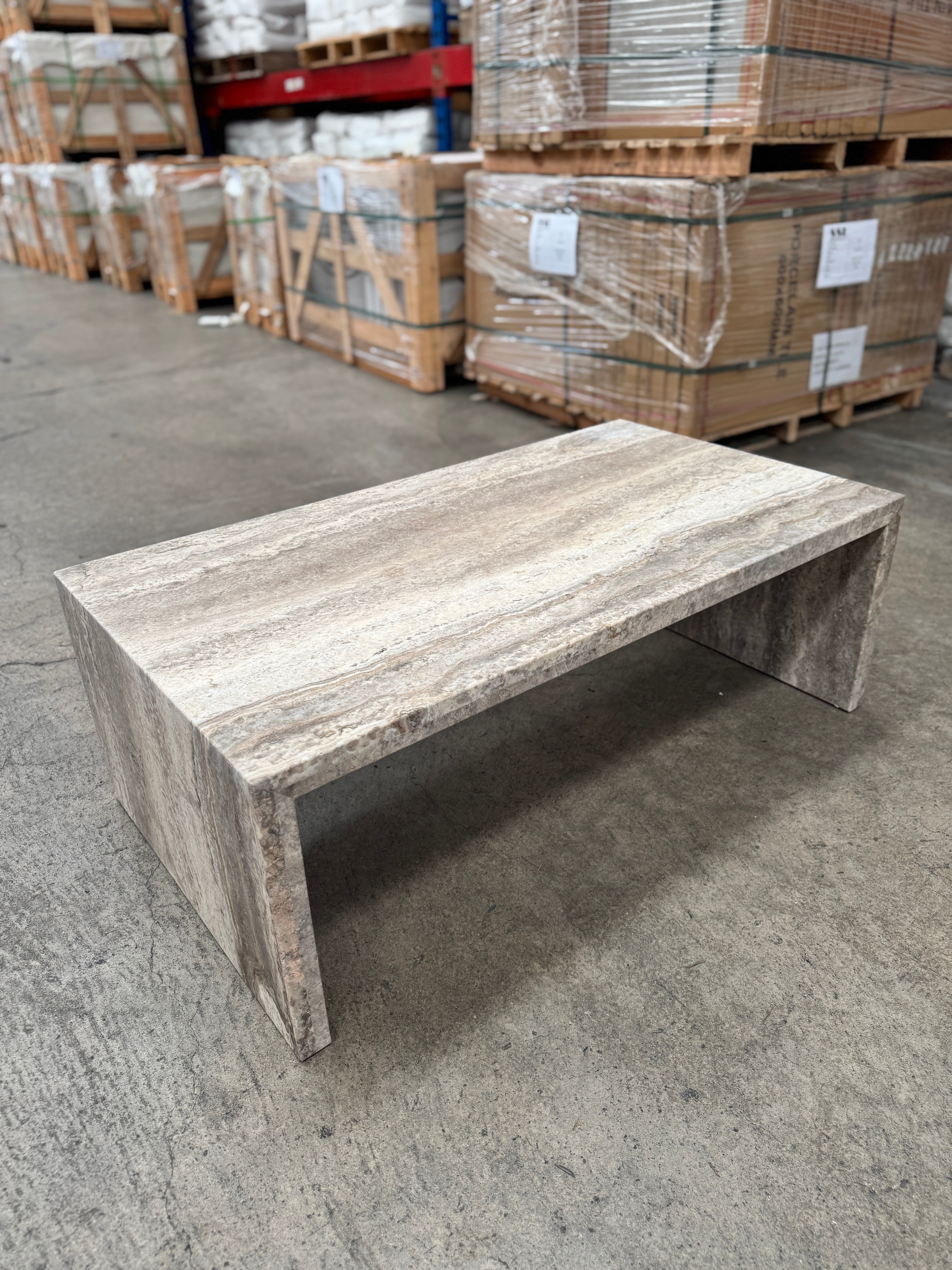 Waterfall Coffee Table - Veincut Silver Travertine natural stone furniture New Zealand - Natural Stone Co