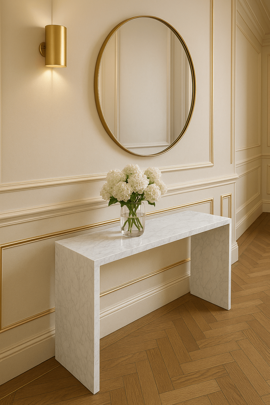 Waterfall Hallway Console - Carrara Marble natural stone furniture New Zealand - Natural Stone Co