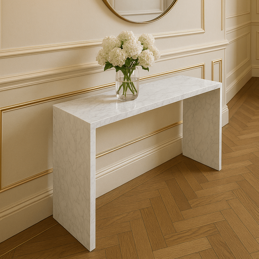 Waterfall Hallway Console - Carrara Marble natural stone furniture New Zealand - Natural Stone Co