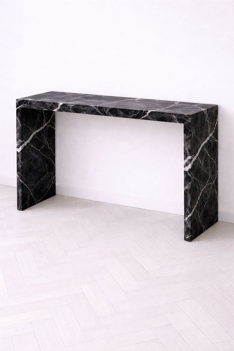 Waterfall Hallway Console - Nero Marquina Marble natural stone furniture New Zealand - Natural Stone Co