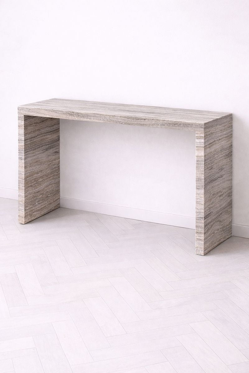 Waterfall Hallway Console - Silver Travertine natural stone furniture New Zealand - Natural Stone Co