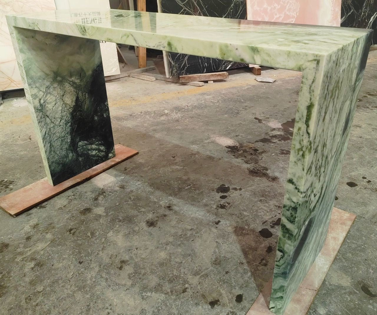 Waterfall Hallway Console - Twill Green natural stone furniture New Zealand - Natural Stone Co