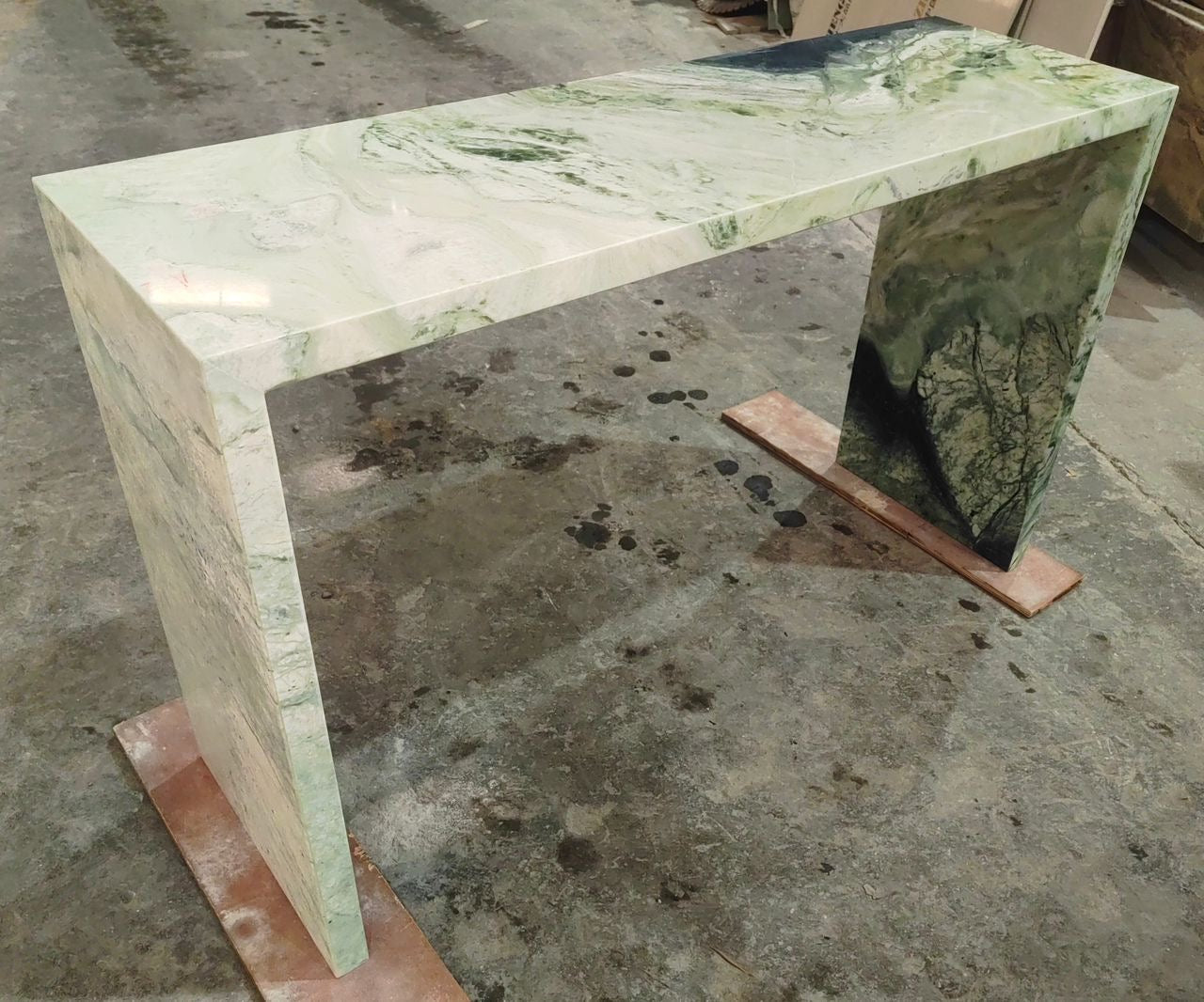 Waterfall Hallway Console - Twill Green natural stone furniture New Zealand - Natural Stone Co