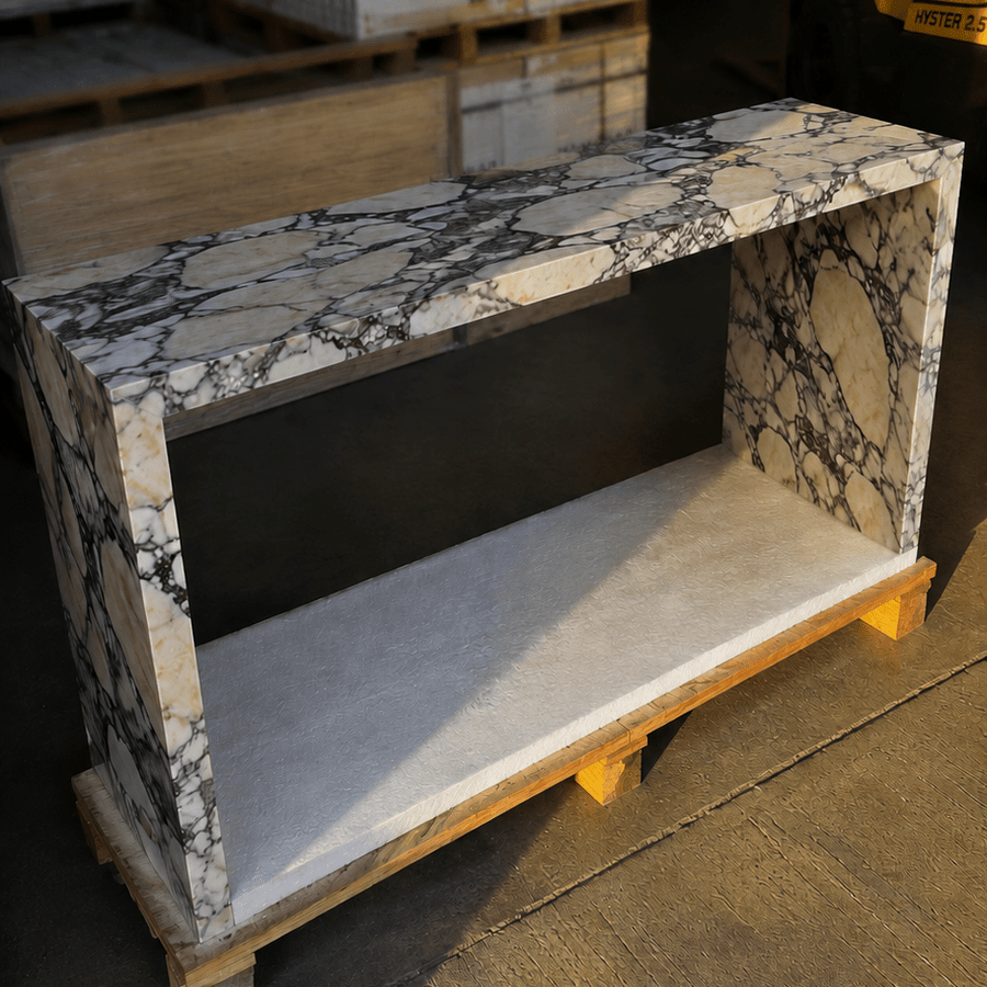 Waterfall Hallway Console - Viola Calacatta Marble natural stone furniture New Zealand - Natural Stone Co