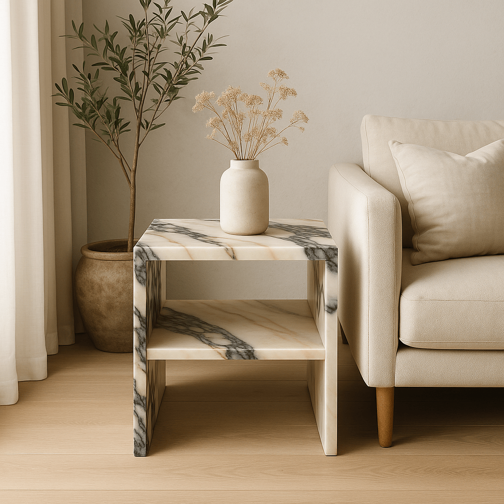 Waterfall Side Table - Milky Blue natural stone furniture New Zealand - Natural Stone Co