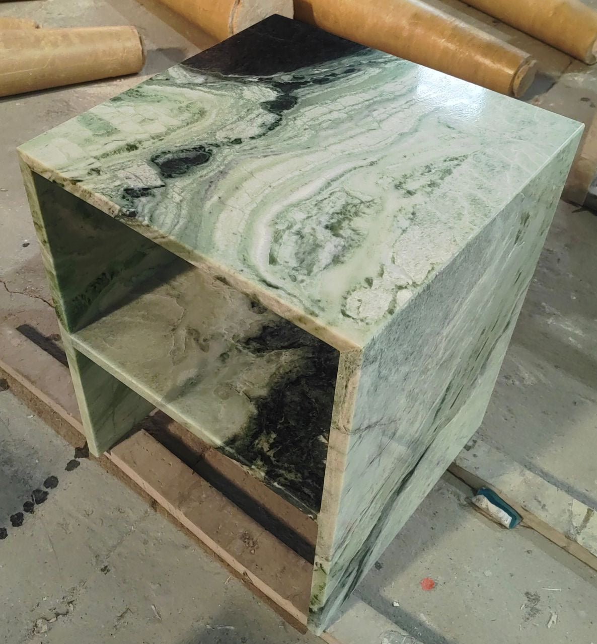 Waterfall Side Table - Twill Green natural stone furniture New Zealand - Natural Stone Co