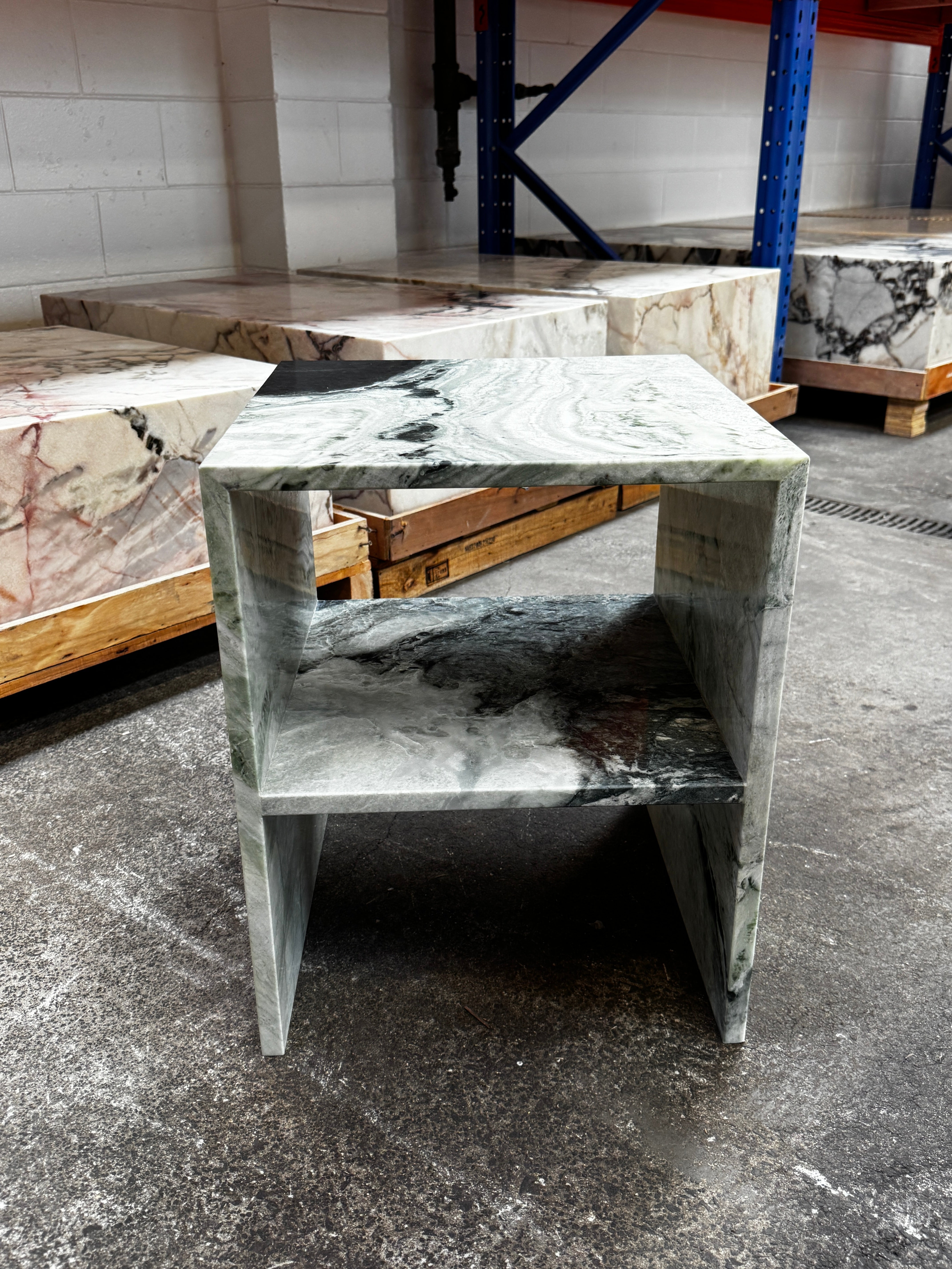Waterfall Side Table - Twill Green natural stone furniture New Zealand - Natural Stone Co