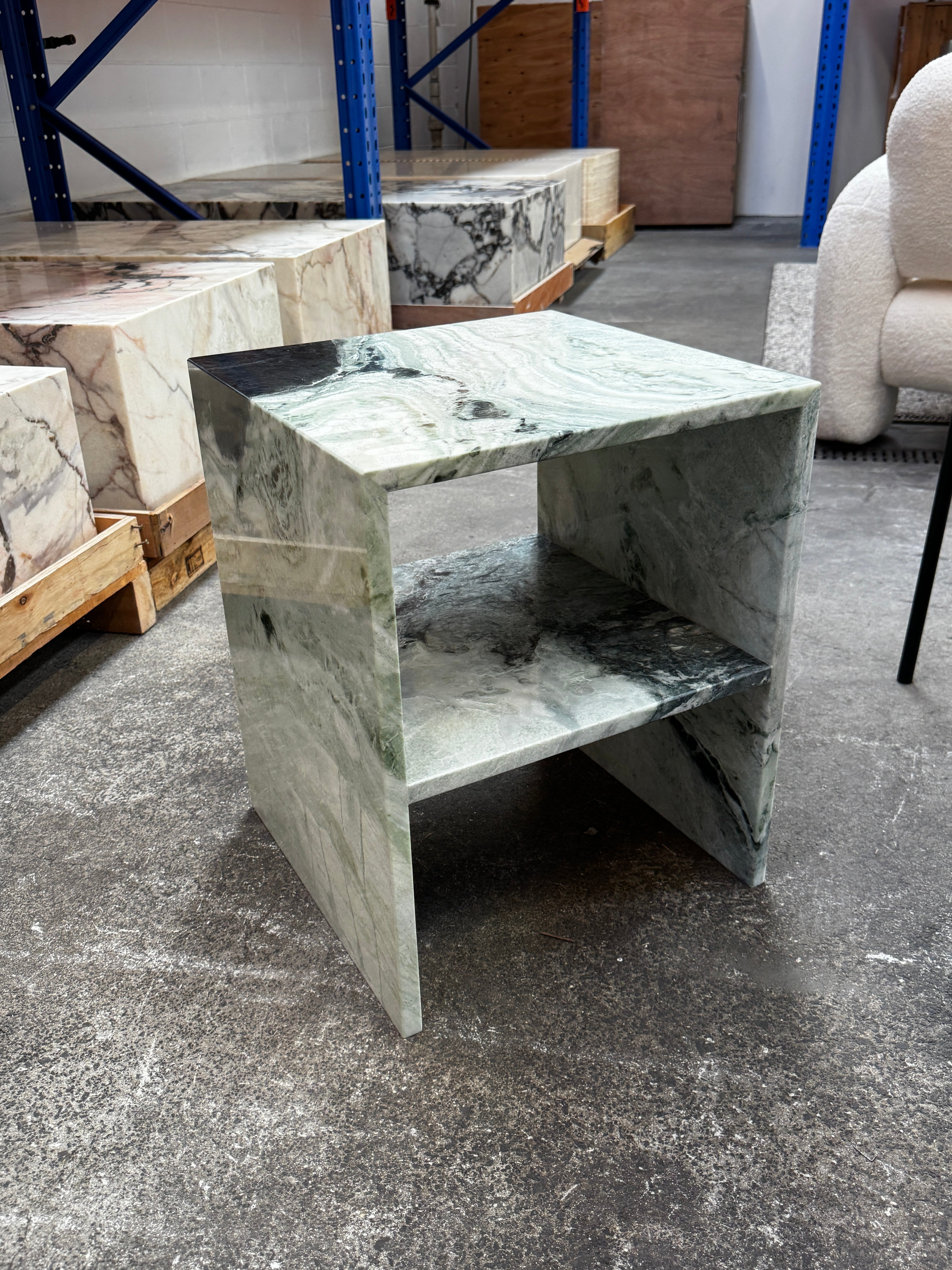 Waterfall Side Table - Twill Green natural stone furniture New Zealand - Natural Stone Co
